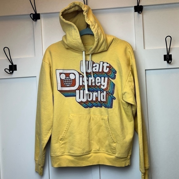 Walt Disney World Sweatshirt Retro Style Hoodie Yellow Rainbow Women Small Flaws - Picture 4 of 6